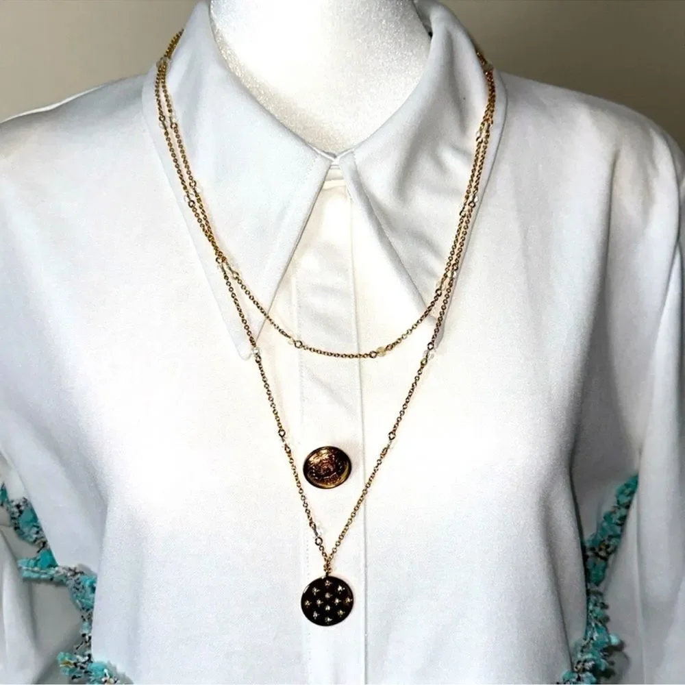 J.Crew Double Strand Hold Tone Beaded Sparkles This is My Lucky Charm Necklace